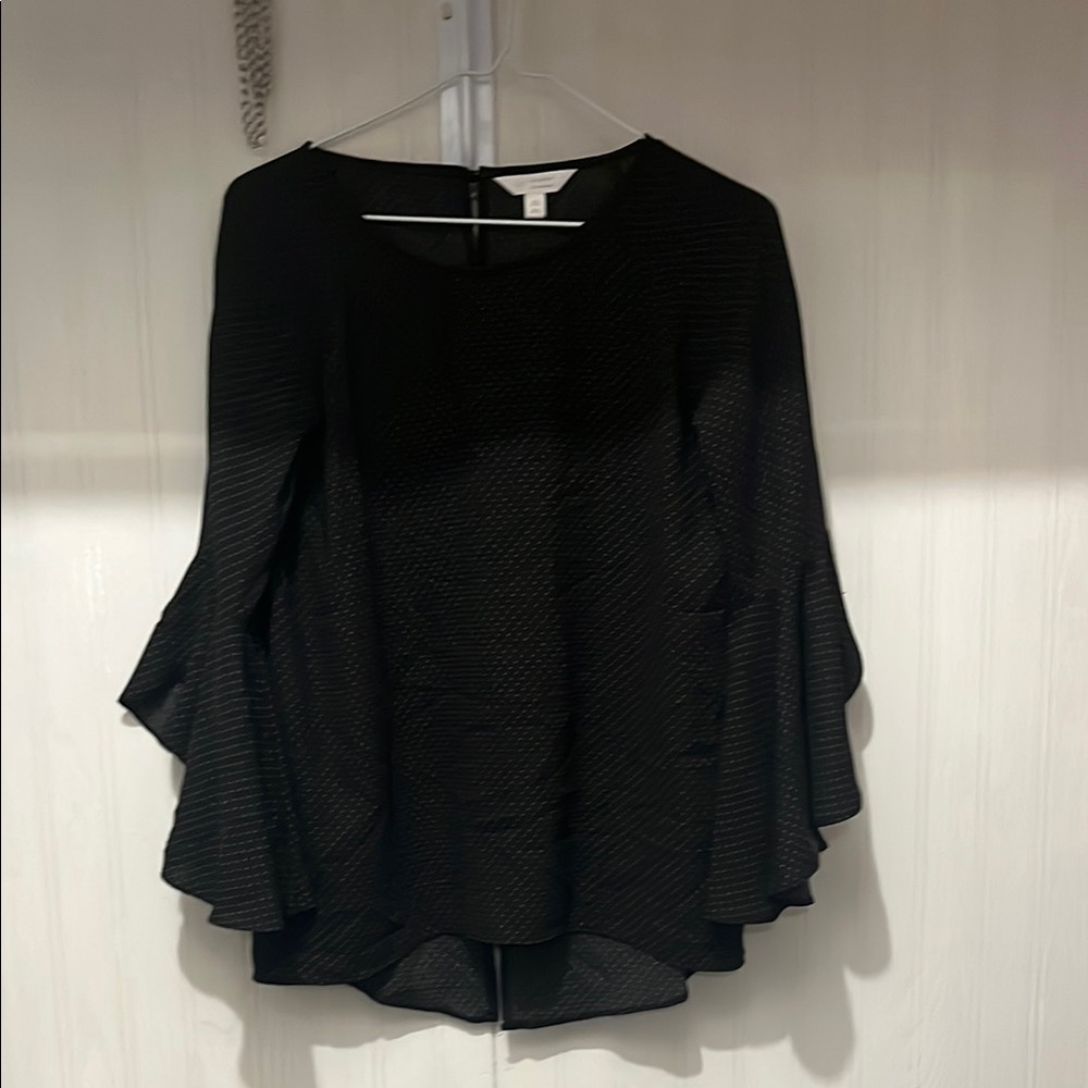 LC Lauren Conrad Black Asymmetrical Ruffled Blouse